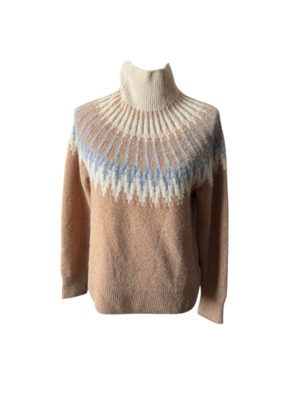Women's J.Crew Tan Blue Fair Isle Turtleneck Sweater XS